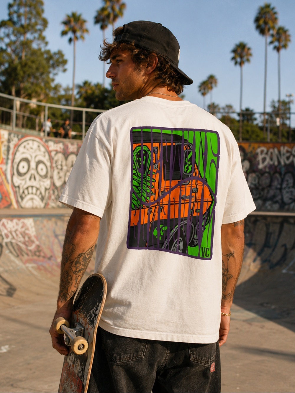 Creature White T-Shirt with Neon Green Chest Graphic - Men's Casual Shirt